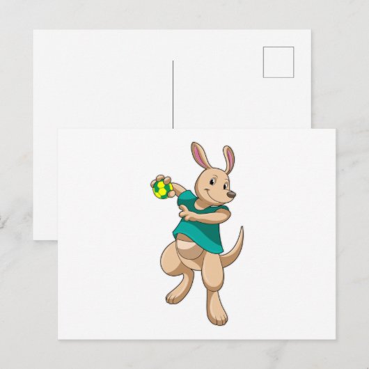 Kangaroo als handbalspeler met handbal briefkaart (Voorkant / Achterkant)