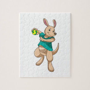 Kangaroo als handbalspeler met handbal legpuzzel