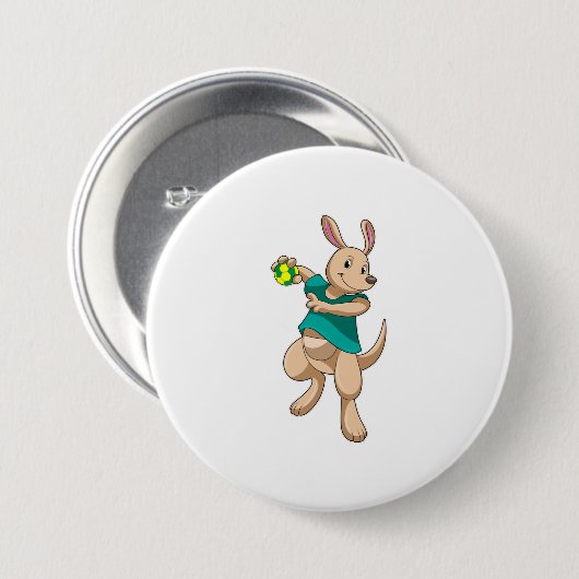 Kangaroo als handbalspeler met handbal ronde button 7,6 cm (Voorkant /achterkant)