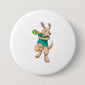 Kangaroo als handbalspeler met handbal ronde button 7,6 cm (Voorkant)