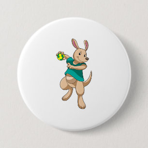 Kangaroo als handbalspeler met handbal ronde button 7,6 cm