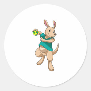 Kangaroo als handbalspeler met handbal ronde sticker