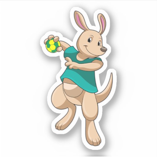 Kangaroo als handbalspeler met handbal sticker (Voorkant)