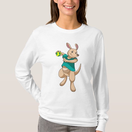 Kangaroo als handbalspeler met handbal t-shirt (Voorkant)