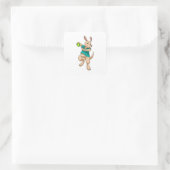 Kangaroo als handbalspeler met handbal vierkante sticker (Tas)