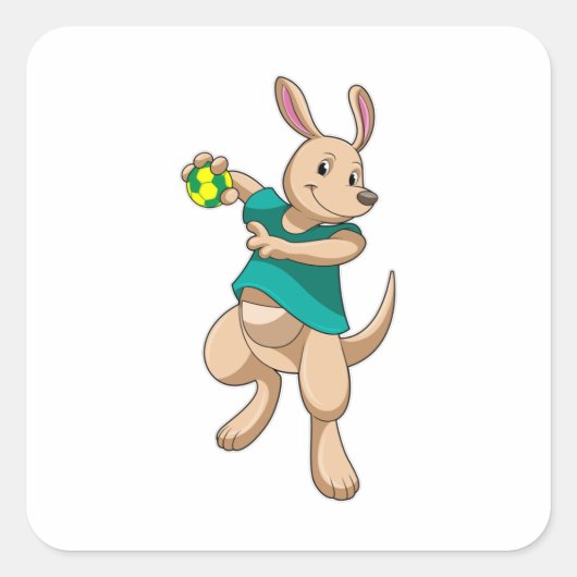 Kangaroo als handbalspeler met handbal vierkante sticker (Voorkant)