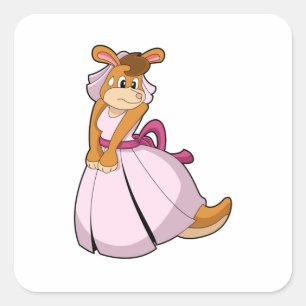 Kangaroo as Bride with Wedding dress Vierkante Sticker