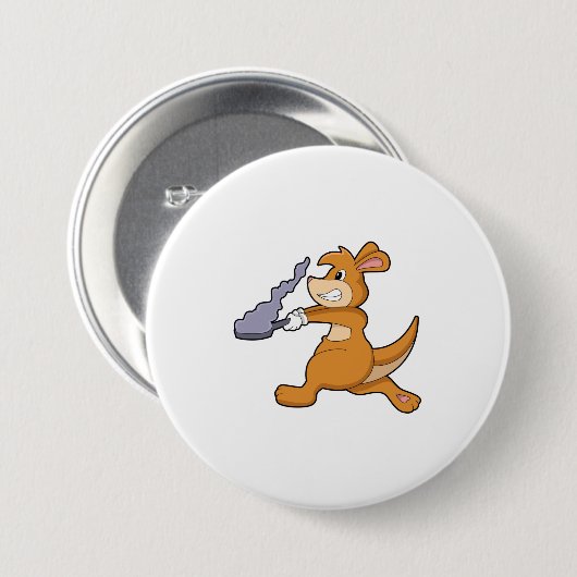 Kangaroo as Cook with Pan Ronde Button 7,6 Cm (Voorkant /achterkant)