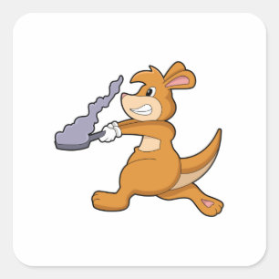 Kangaroo as Cook with Pan Vierkante Sticker
