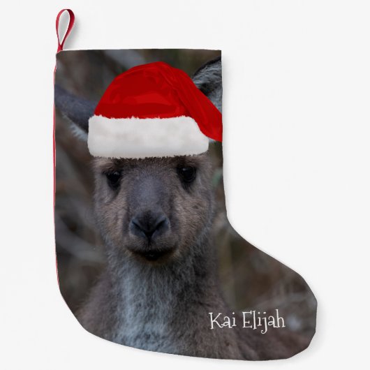 Kangaroo Australia Animal Red Santa Hat Kleine Kerstsok (Voorkant)