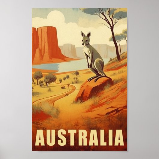 Kangaroo Australia Beroemde Vintage Reisplaats Poster (Voorkant)