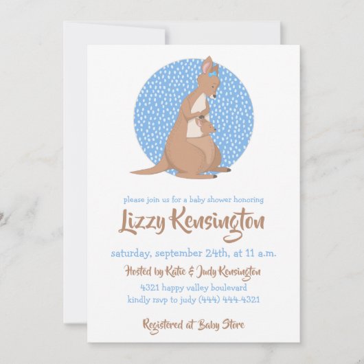 Kangaroo Baby shower Blue Pattern Kaart (Voorkant)