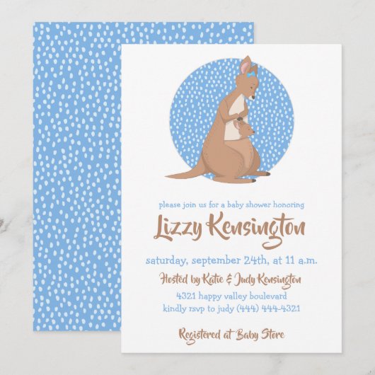 Kangaroo Baby shower Blue Pattern Kaart (Voorkant / Achterkant)