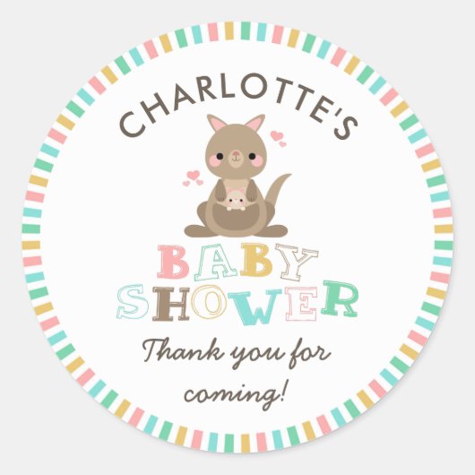 Kangaroo Baby shower Dank u wel Ronde Sticker (Voorkant)