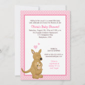 Kangaroo Baby shower Uitnodiging met roze Stippen (Voorkant)