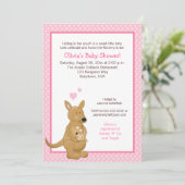 Kangaroo Baby shower Uitnodiging met roze Stippen (Staand voorkant)
