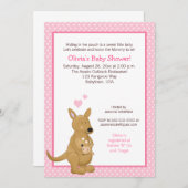 Kangaroo Baby shower Uitnodiging met roze Stippen (Voorkant / Achterkant)