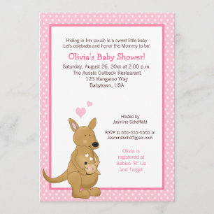 Kangaroo Baby shower Uitnodiging met roze Stippen
