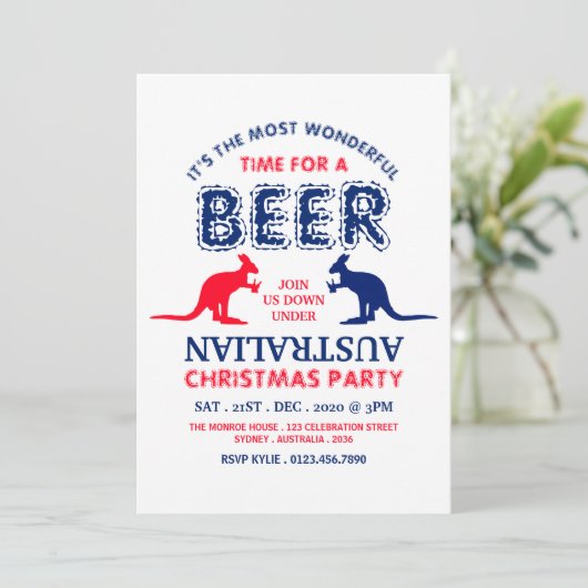 Kangaroo Beer, Australian Flag Kerstparty Kaart (Staand voorkant)