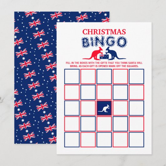 Kangaroo Beer, Australische vlag, Xmas Bingo Kaart (Voorkant / Achterkant)