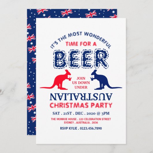 Kangaroo Bier, Australische Vlag Kerstfeest Kaart (Voorkant / Achterkant)