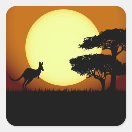 Kangaroo bij zonsondergang vierkante sticker (Voorkant)