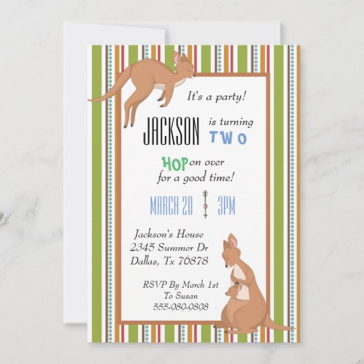 Kangaroo Birthday Party Invitation Child's Invite Kaart (Voorkant)