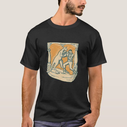 Kangaroo Boxing Man Etching T-shirt (Voorkant)