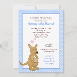 Kangaroo boy Baby shower Invitation Blue Kaart