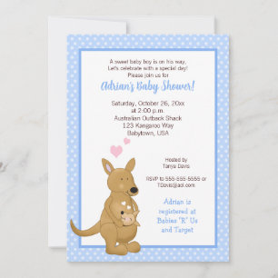 Kangaroo boy Baby shower Invitation Blue Kaart