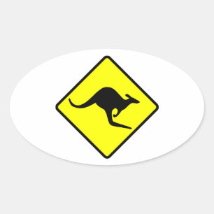 Kangaroo Crossing Road Sign Ovale Sticker