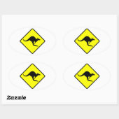 Kangaroo Crossing Road Sign Ovale Sticker (Vel)