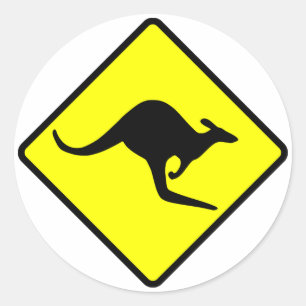 Kangaroo Crossing Road Sign Ronde Sticker