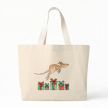 Kangaroo dierlijk hopend over cadeautje canvas tas