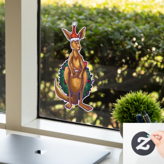 Kangaroo en Baby Roo-kerstvensterkoeling Raamsticker (Kantoor)