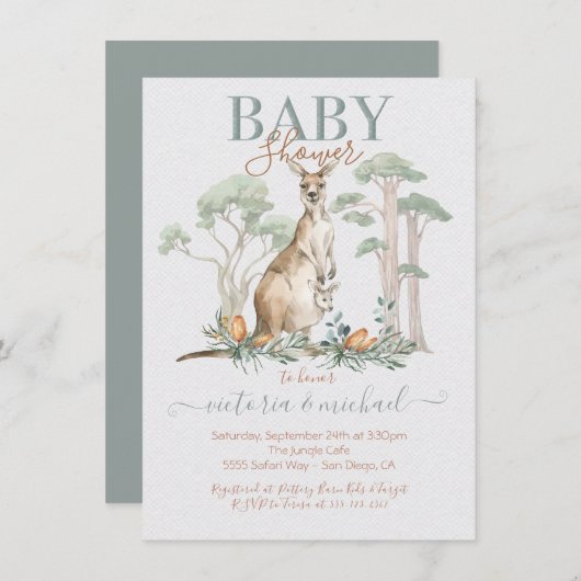 Kangaroo en Joey Baby Shower-uitnodigingen Kaart (Voorkant / Achterkant)
