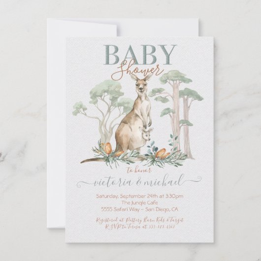 Kangaroo en Joey Baby Shower-uitnodigingen Kaart (Voorkant)