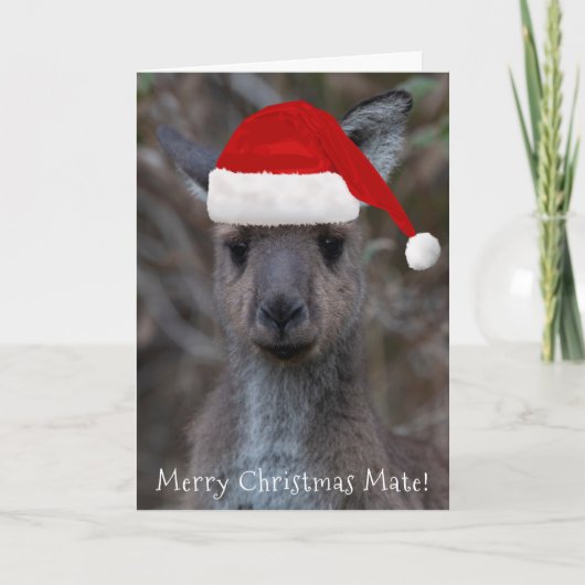 Kangaroo Face Santa Hat Merry Kerstmis Kaart (Voorkant)