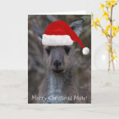Kangaroo Face Santa Hat Merry Kerstmis Kaart (Gele Bloem)