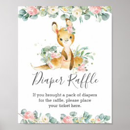 Kangaroo Floral Greenery Baby shower Diaper Raffle Poster