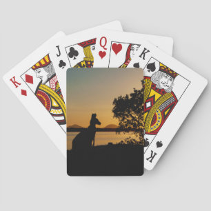 Kangaroo Golden Sunset Black Silhouette Australië Pokerkaarten