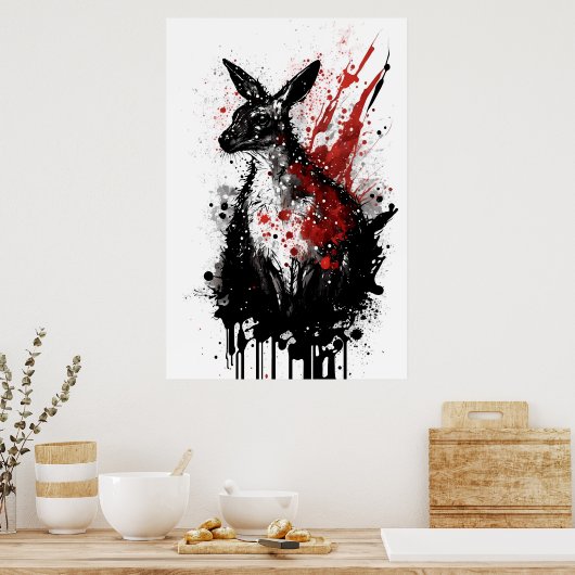 Kangaroo Ink Painting Poster (Keuken)
