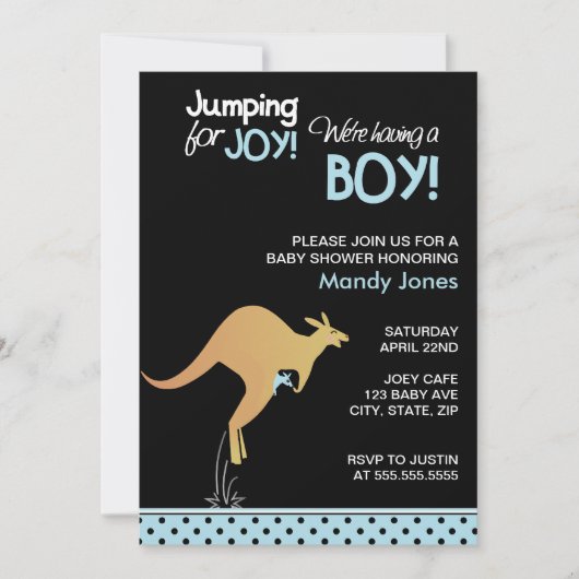 Kangaroo Jumping for Joy Modern Boy baby shower Kaart (Voorkant)