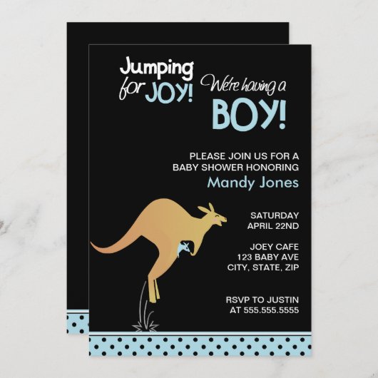 Kangaroo Jumping for Joy Modern Boy baby shower Kaart (Voorkant / Achterkant)