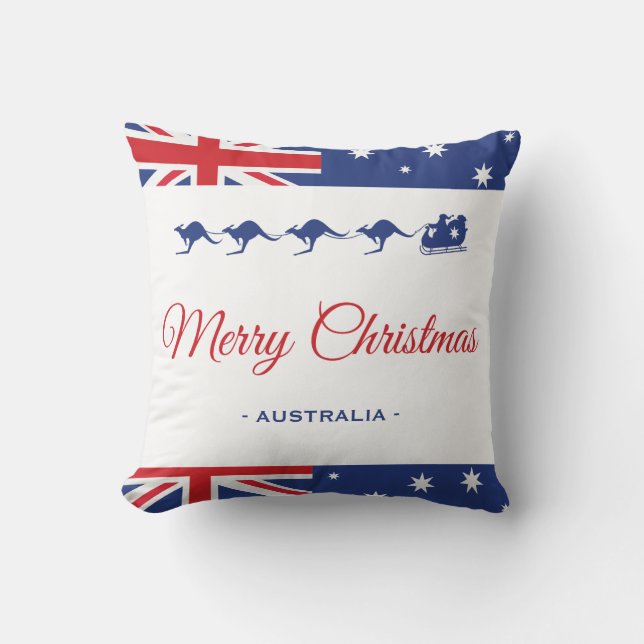 Kangaroo Kerstdecor Merry Flag Australië Kussen (Voorkant)