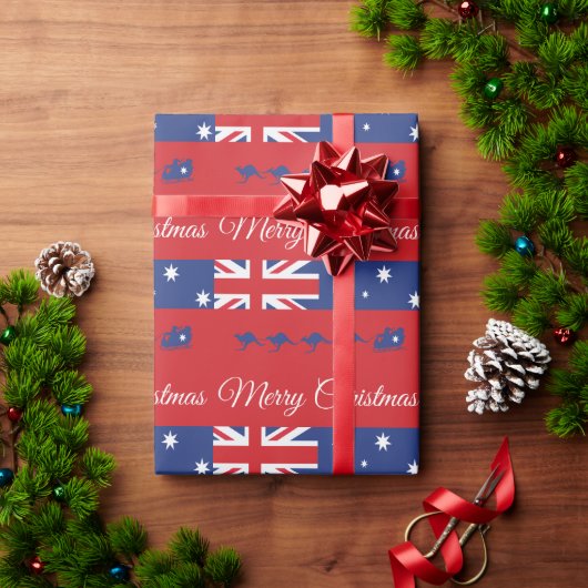 Kangaroo kerstdecor, Merry Sleigh Australian Cadeaupapier (Feestdagen Geschenken)