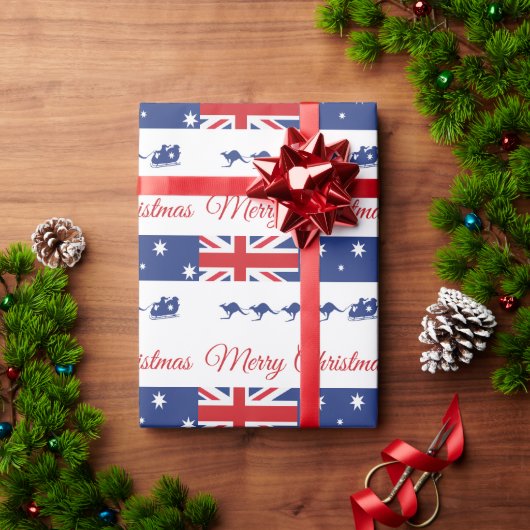 Kangaroo kerstdecor, Merry Sleigh Australian Cadeaupapier (Feestdagen Geschenken)
