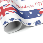 Kangaroo kerstdecor, Merry Sleigh Australian Cadeaupapier (Rol Hoek)