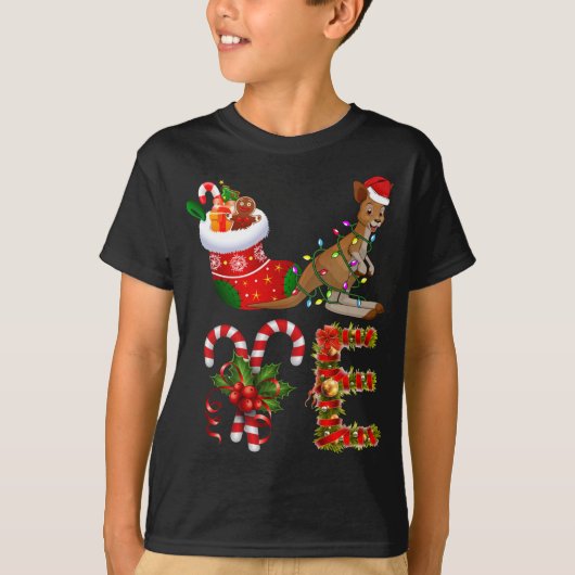 Kangaroo-kerstlampjes Led Funny Santa Hat Chri T-shirt (Voorkant)