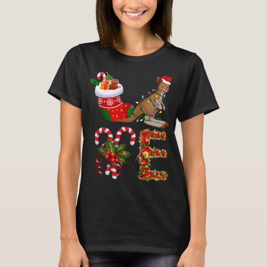 Kangaroo-kerstlampjes Led Funny Santa Hat Chri T-shirt (Voorkant)